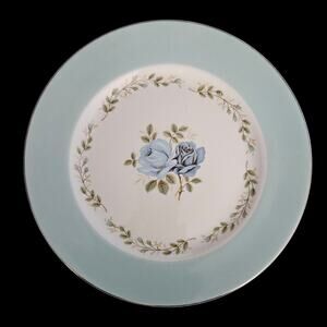 Pair Barratts Delphatic White Tallerne Blue Rose Dinner Plates England